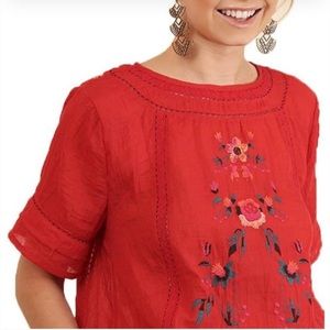 NWOT Umgee Fire Red Embroidered Peasant Blouse Size Medium